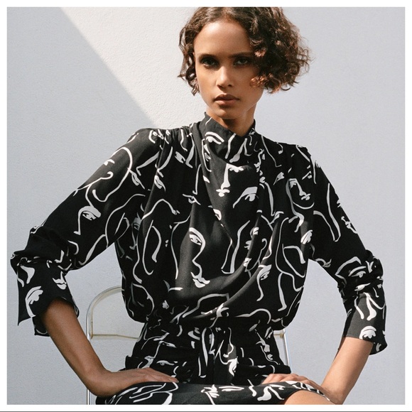 Zara Tops - NWT. Zara Black Printed Top. Size S.